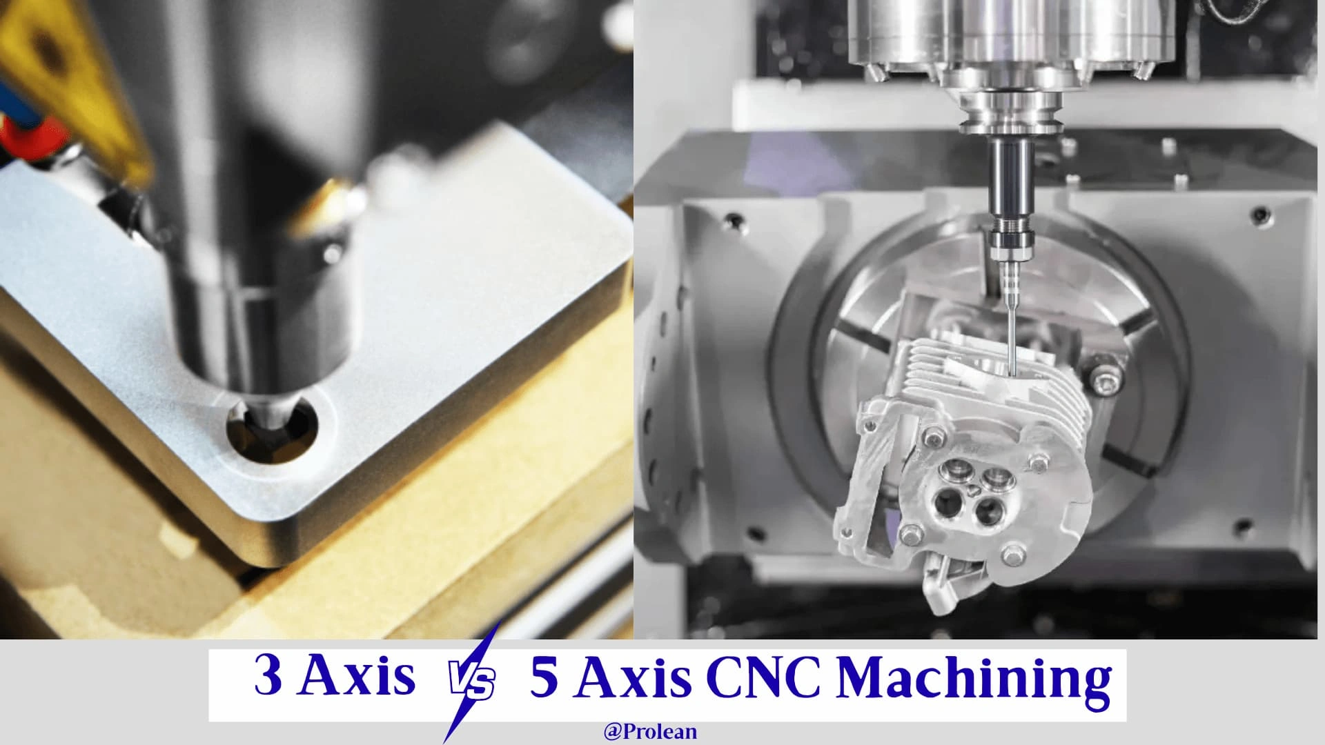 Blog’s feature image showing two close-up views of 3 axis and 5 axis machining, and title text below them. 