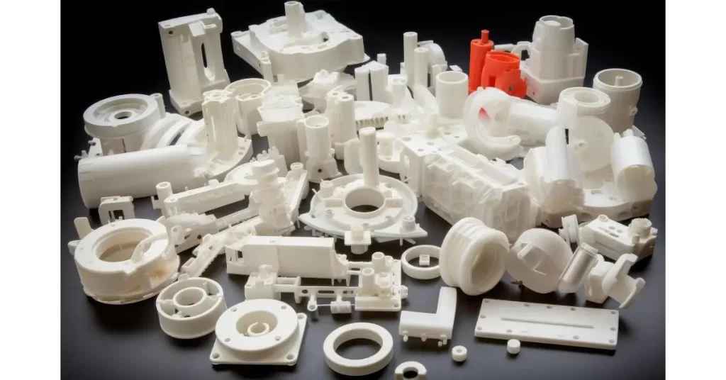 Close-up of a machine creating multiple identical plastic parts