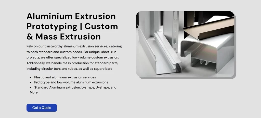 An capture of aluminum extrusion service page