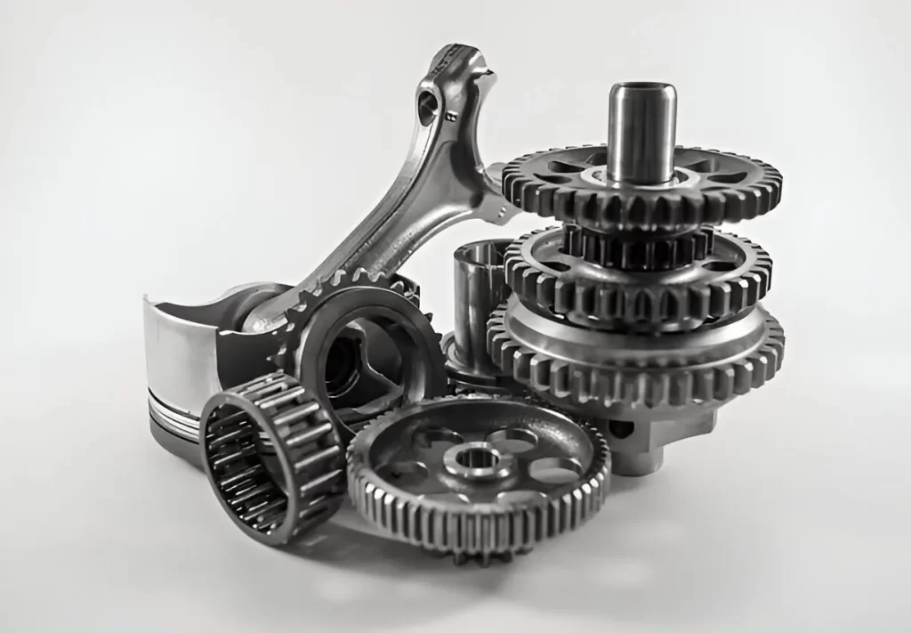 Automotive gear prototypes are displayed