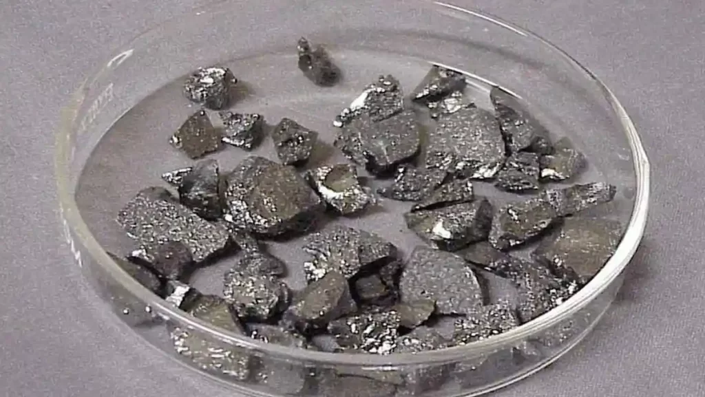 A close-up view of pieces of the element boron.