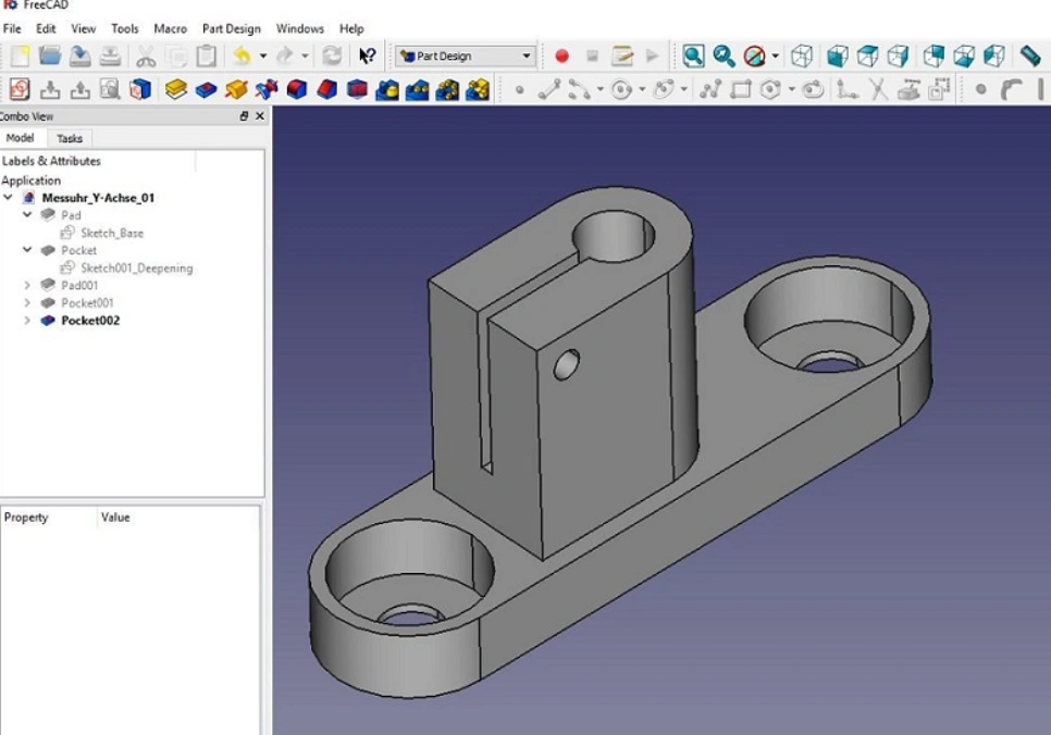CAD software interface showing 3D mechanical part design for CNC machining   