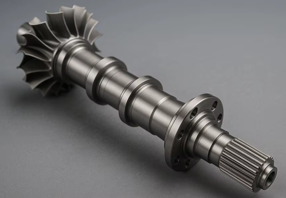 Precision-turned turbine shaft with helical gear for aerospace