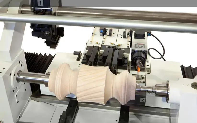 CNC wood turning lathe machining wooden spindle or baluster with multiple cutting tools 