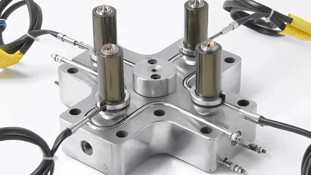 A diagram showing cold runner injection molds.