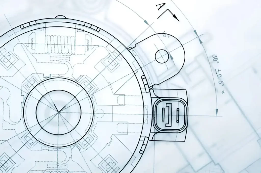 The design footprint of a sheet metal part with a 2D outline and hole locations.