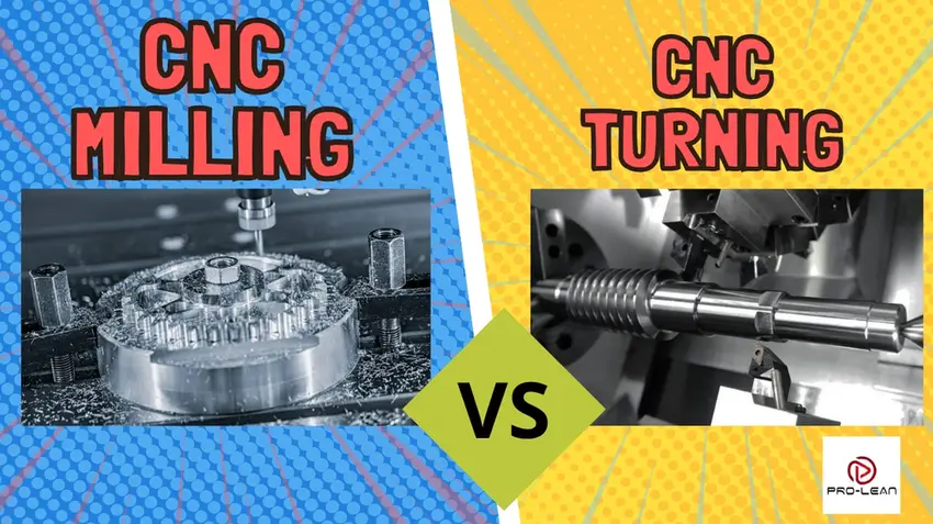 A diagram showing CNC milling and CNC turning processes alongside each other 