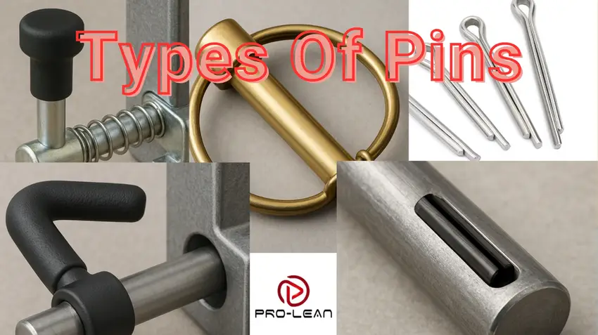 An image showcasing different types of pins including cotter, lynch, and L-handle