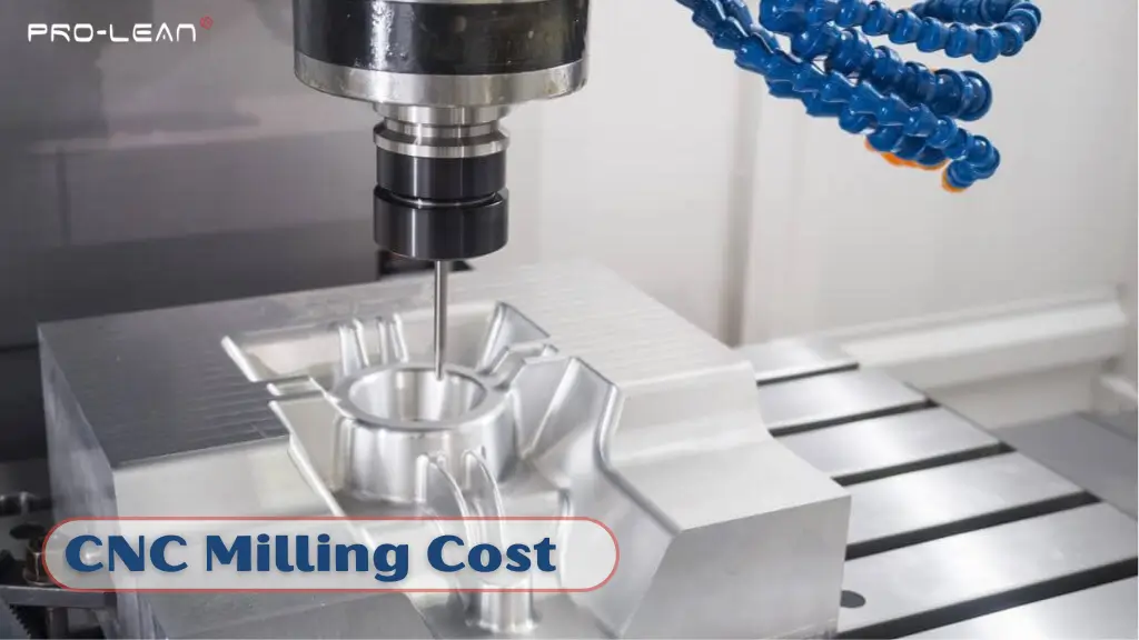 CNC milling machine cutting metal block with coolant pipes – cost factors in precision machining