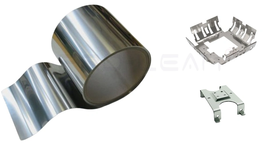 A coil of  Inconel 625 alloy sheet and stamping parts side by side