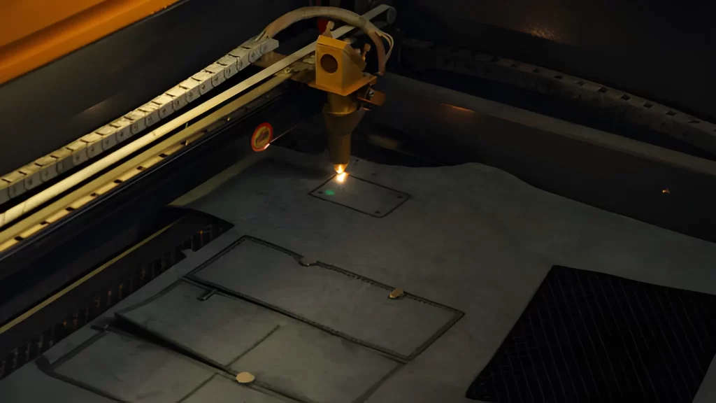 Laser cutting beam artificial leather.