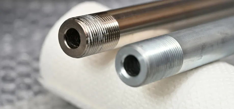 Two rods; Right rod with threads, electroless nickel plated