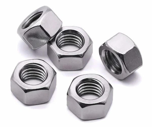 An image showing hex nut fasteners made from steel material