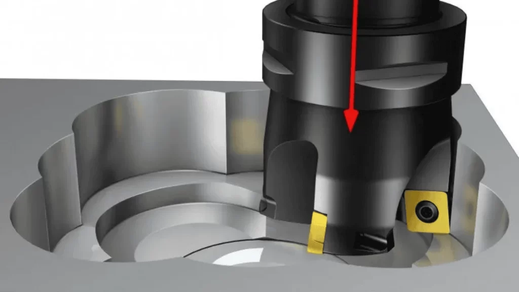 A close-up illustration of the plunge milling process.