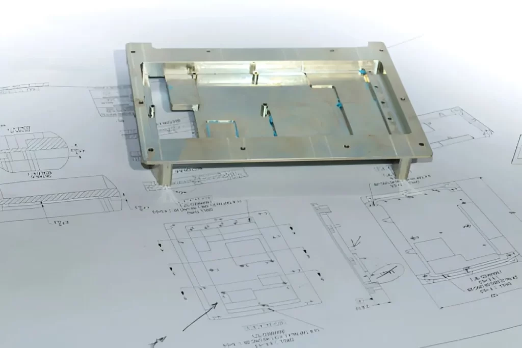 Image shows a CAD design of a sheet metal component.