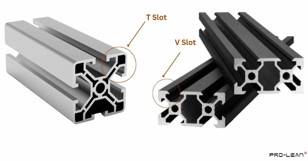 An image showing cross setion of T & V slots in aluminum extrusion profiles  
