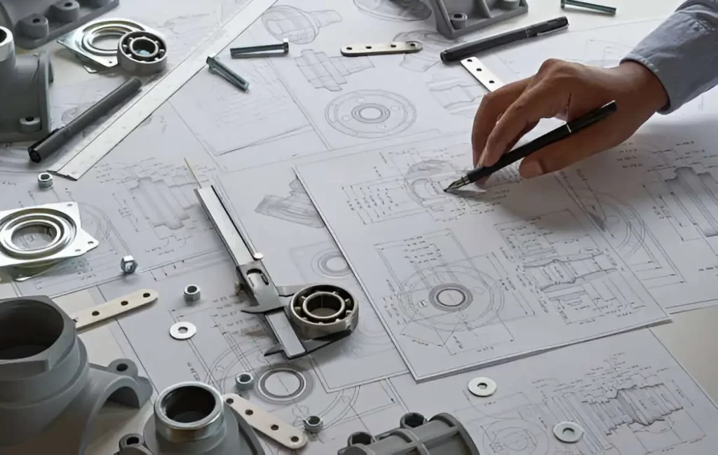 A professional evaluating engineering design 