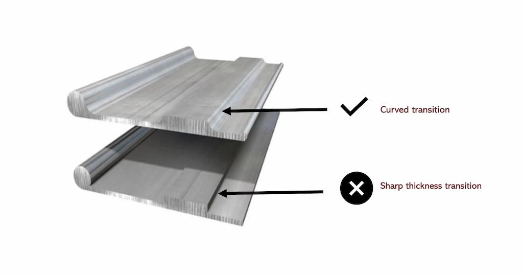 Thickness rule in aluminum extrusion design