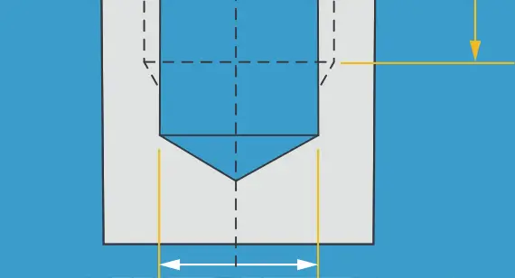 Technical drawing of a countersunk threaded hole.
