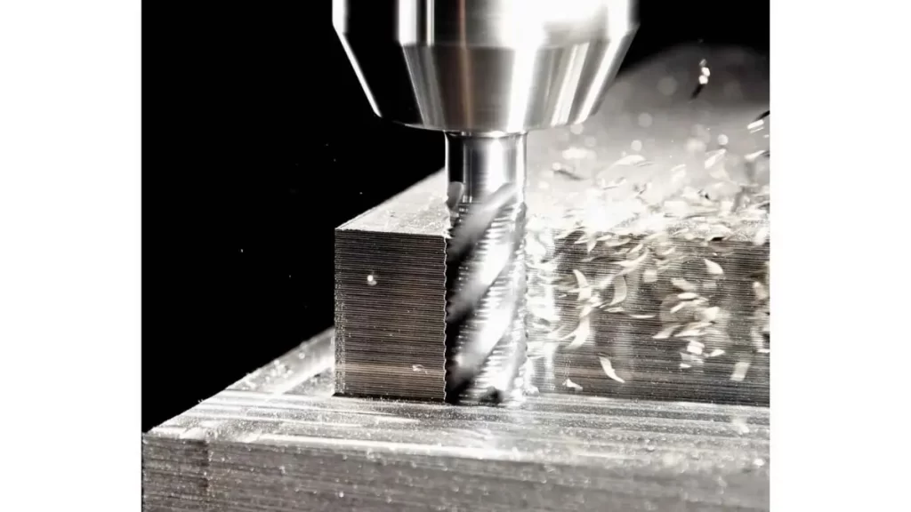 A close-up image of a cutting tool in contact with a workpiece, visibly vibrating during the machining process.